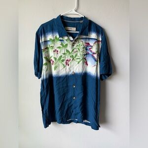 Tommy Bahama 100% Silk Blue Hawaiian Floral Button Down Shirt